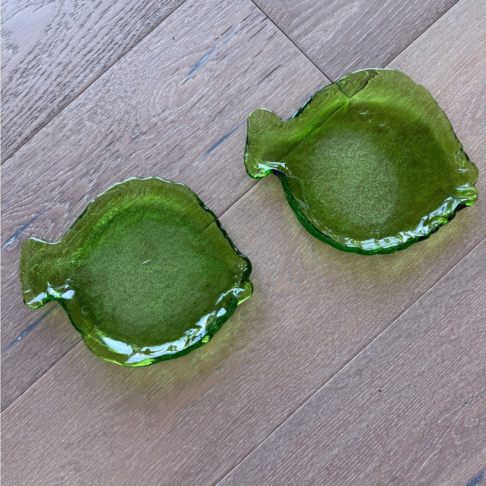 Hand Blown Art Bubble Glass Fish Shaped Dishes set of 2